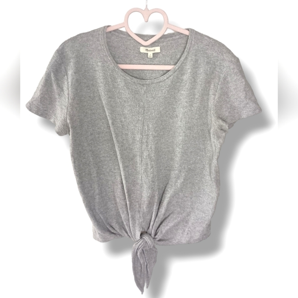 Madewell Tie Front Crew Neck Top In Gray - Picture 3 of 5